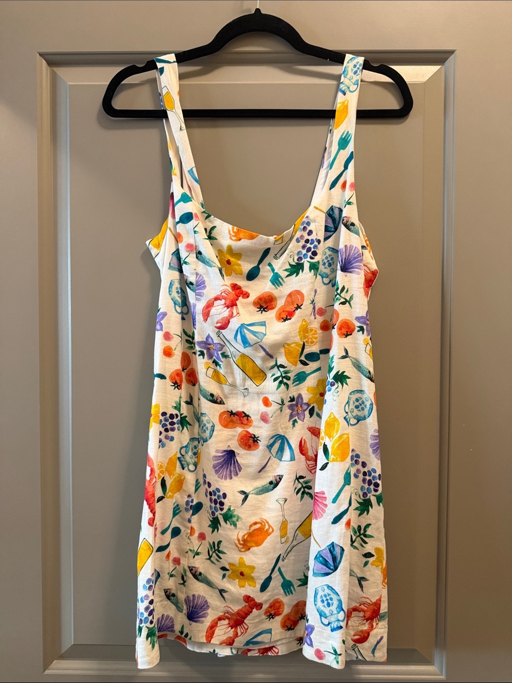 Show Me Your MuMu White Shell & Fruit-Print Lobster Mini Sundress